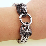 Stainless Steel Lion Head Mens Bracelet Bangle 8.66inch
