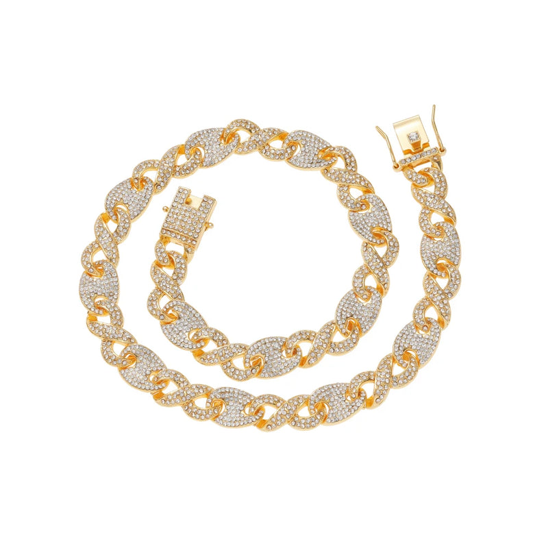 12mm Iced Out Full Crystal Chain Necklace Men's Hip Hop Jewelry