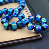 12mm Lampwork Glass Beads Dark Ocean with Orange Dots Round Beads