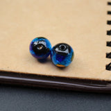 12mm Lampwork Glass Beads Foiled Ocean with orange dots Round