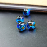 12mm Lampwork Glass Beads Foiled Ocean with orange dots Round