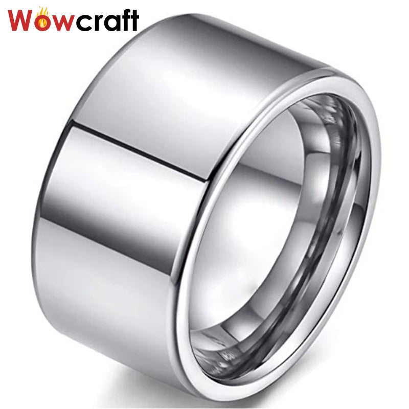 12mm Tungsten Carbide Wedding Ring Flat Band Polished Finish