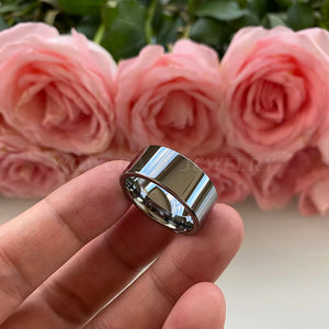 12mm Tungsten Carbide Wedding Ring Flat Band Polished Finish