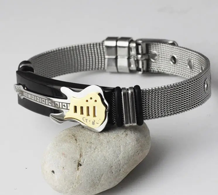 12mm Mens Stainless Steel Mesh Belt Cross Charm Christian Bracelet