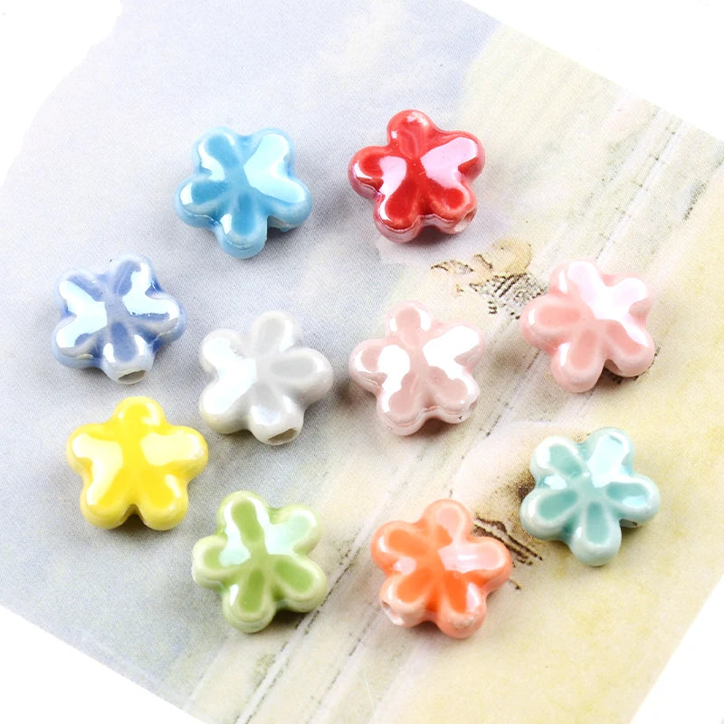 12mm Multicolor Plum Flower Ceramic Beads Porcelain Loose Beads