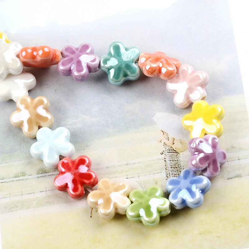12mm Multicolor Plum Flower Ceramic Beads Porcelain Loose Beads