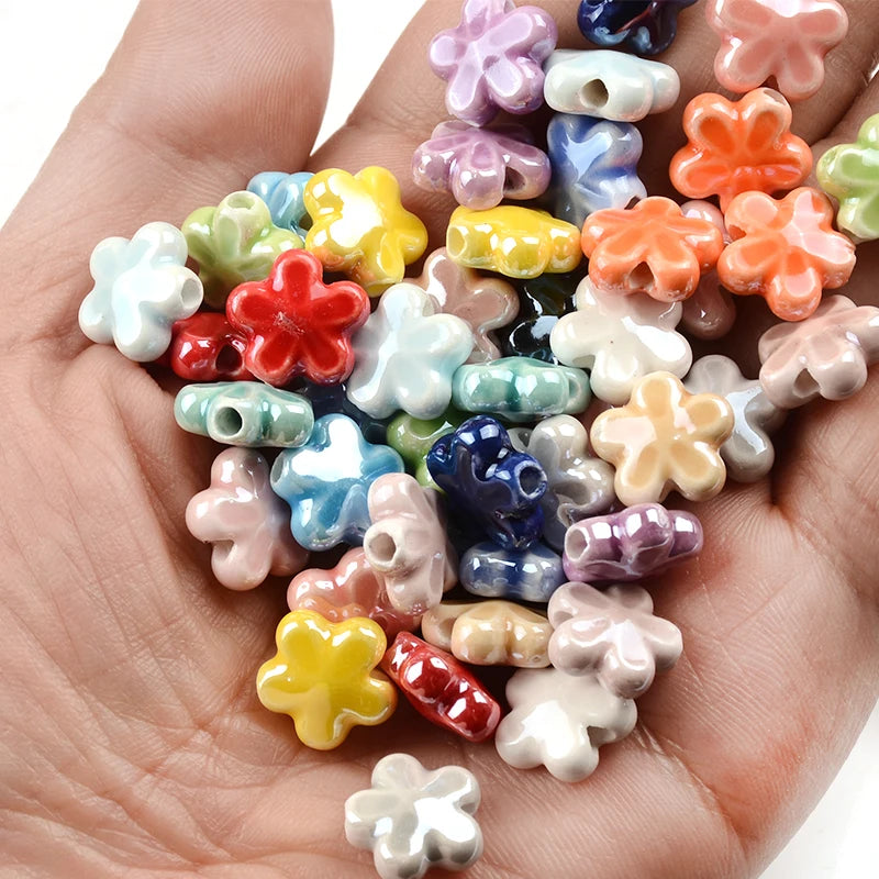 12mm Multicolor Plum Flower Ceramic Beads Porcelain Loose Beads