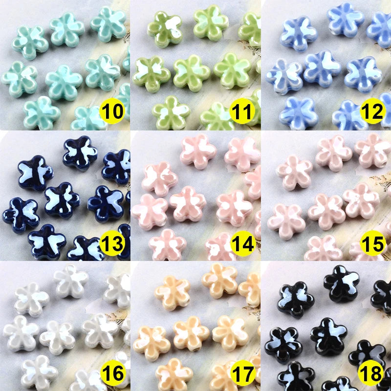 12mm Multicolor Plum Flower Ceramic Beads Porcelain Loose Beads