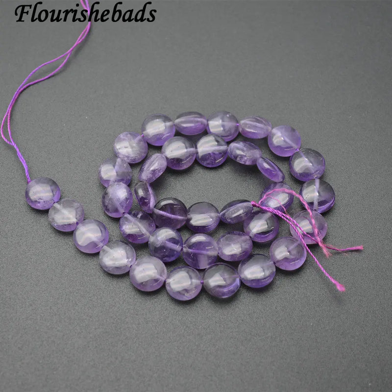 12mm Amethyst Flat Round Coin Stone Loose Beads for Jewelry Making