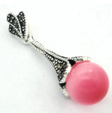12mm Sand Jade Round Bead Sterling Silver Marcasite Pendant