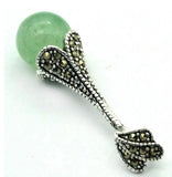 12mm Sand Jade Round Bead Sterling Silver Marcasite Pendant
