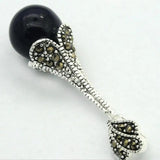 12mm Sand Jade Round Bead Sterling Silver Marcasite Pendant