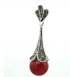 12mm Sand Jade Round Bead Sterling Silver Marcasite Pendant