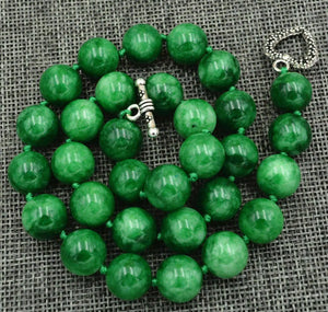 12mm Burmese Emerald Round Beads Necklace 18'' Tibetan Silver Clasp