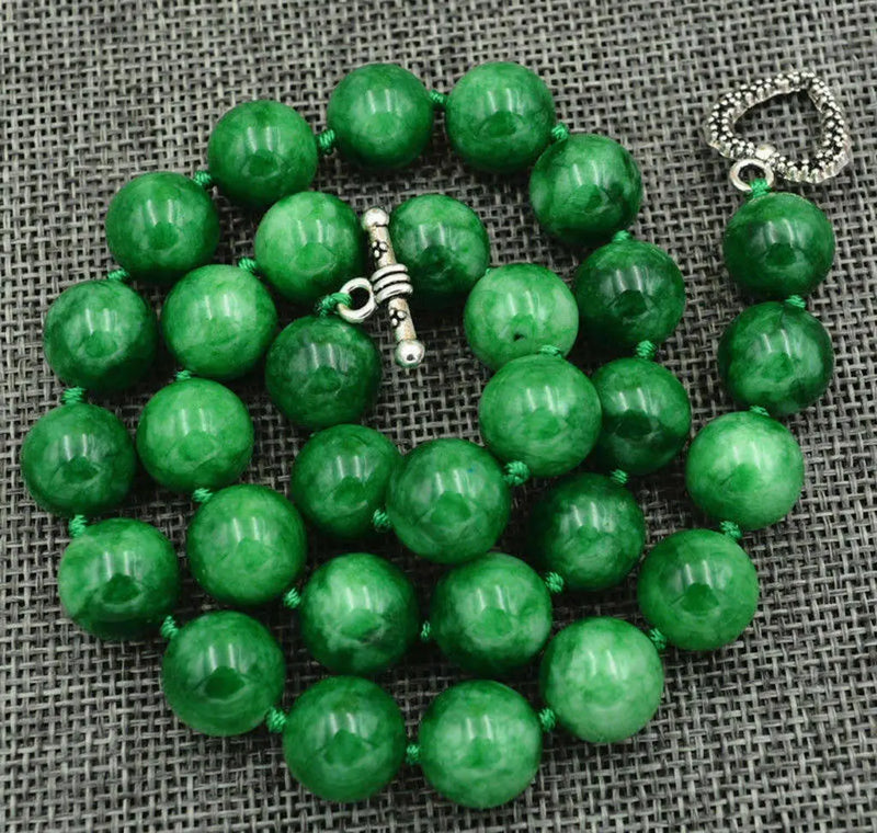12mm Burmese Emerald Round Beads Necklace 18'' Tibetan Silver Clasp