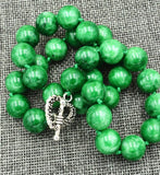 12mm Burmese Emerald Round Beads Necklace 18'' Tibetan Silver Clasp