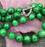 12mm Burmese Emerald Round Beads Necklace 18'' Tibetan Silver Clasp