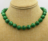 12mm Burmese Emerald Round Beads Necklace 18'' Tibetan Silver Clasp