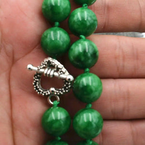 12mm Burmese Emerald Round Beads Necklace 18'' Tibetan Silver Clasp