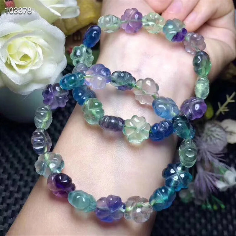 12mm Natural Fluorite Bracelet Wealth Healing Gift Colorful Crystal Beads