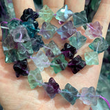 12mm Natural Fluorite Stone Beads 15'' Carved Cube Flower DIY Loose Beads