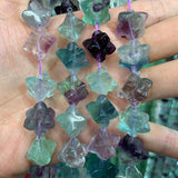 12mm Natural Fluorite Stone Beads 15'' Carved Cube Flower DIY Loose Beads