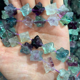 12mm Natural Fluorite Stone Beads 15'' Carved Cube Flower DIY Loose Beads