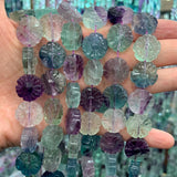 12mm Natural Fluorite Stone Beads 15'' Carved Flower DIY Loose Beads