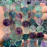 12mm Natural Fluorite Stone Beads 15'' Carved Flower DIY Loose Beads