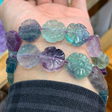 12mm Natural Fluorite Stone Beads 15'' Carved Flower DIY Loose Beads