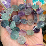 12mm Natural Fluorite Stone Beads 15'' Carved Flower DIY Loose Beads