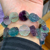 12mm Natural Fluorite Stone Beads 15'' Carved Flower DIY Loose Beads