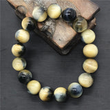 Natural Tiger Eye Bracelet 12mm Crystal Beads Healing Gift