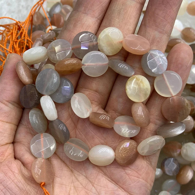 12mm Sunstone Stone Beads 15'' Coin Loose Beads Jewelry Making Women Men Gift