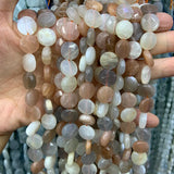 12mm Sunstone Stone Beads 15'' Coin Loose Beads Jewelry Making Women Men Gift