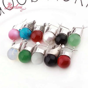 12mm Round Ball Opal Turquoise Sandstone Stone Beads Earrings