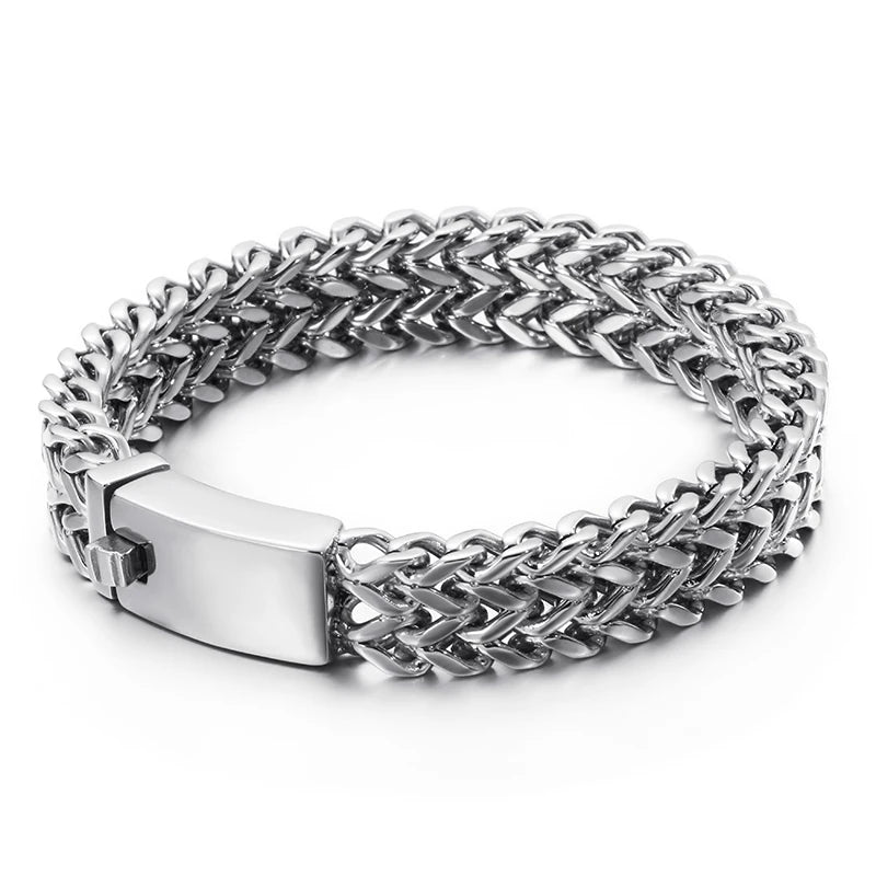 12mm Mesh Chain Bracelet Stainless Steel Gold/Silver Men's Bracelet