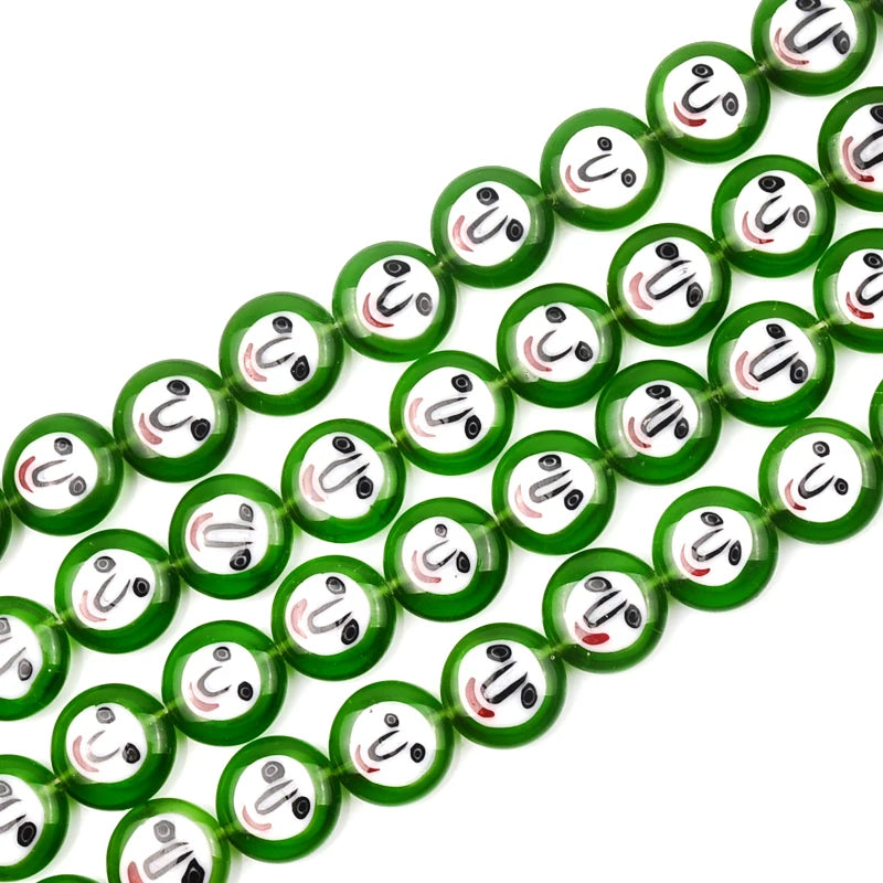 12mm Smiley Lampwork Glazed Glass Round Beads Flat Beads