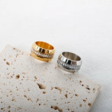 12mm Wide Crystal Stainless Steel Ring Vintage Thick CZ Finger Ring