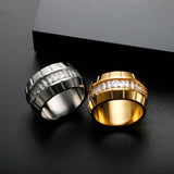 12mm Wide Crystal Stainless Steel Ring Vintage Thick CZ Finger Ring
