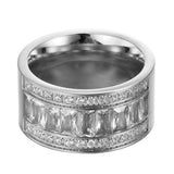 12mm Wide Stainless Steel Rhinestone Ring