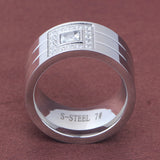 12mm Wide Ring Jewelry Silver Stainless Steel Stone Anillos Rhinestone Women