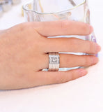 12mm Wide Ring Jewelry Silver Stainless Steel Stone Anillos Rhinestone Women