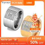 12mm Wide Ring Jewelry Silver Stainless Steel Stone Anillos Rhinestone Women