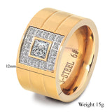 12mm Wide Ring Jewelry Silver Stainless Steel Stone Anillos Rhinestone Women