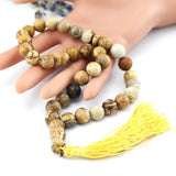 12mm Stone Bead Tasbih Bracelet with Allah Element, Yellow Tassel