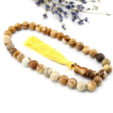 12mm Stone Bead Tasbih Bracelet with Allah Element, Yellow Tassel