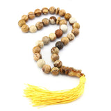 12mm Stone Bead Tasbih Bracelet with Allah Element, Yellow Tassel