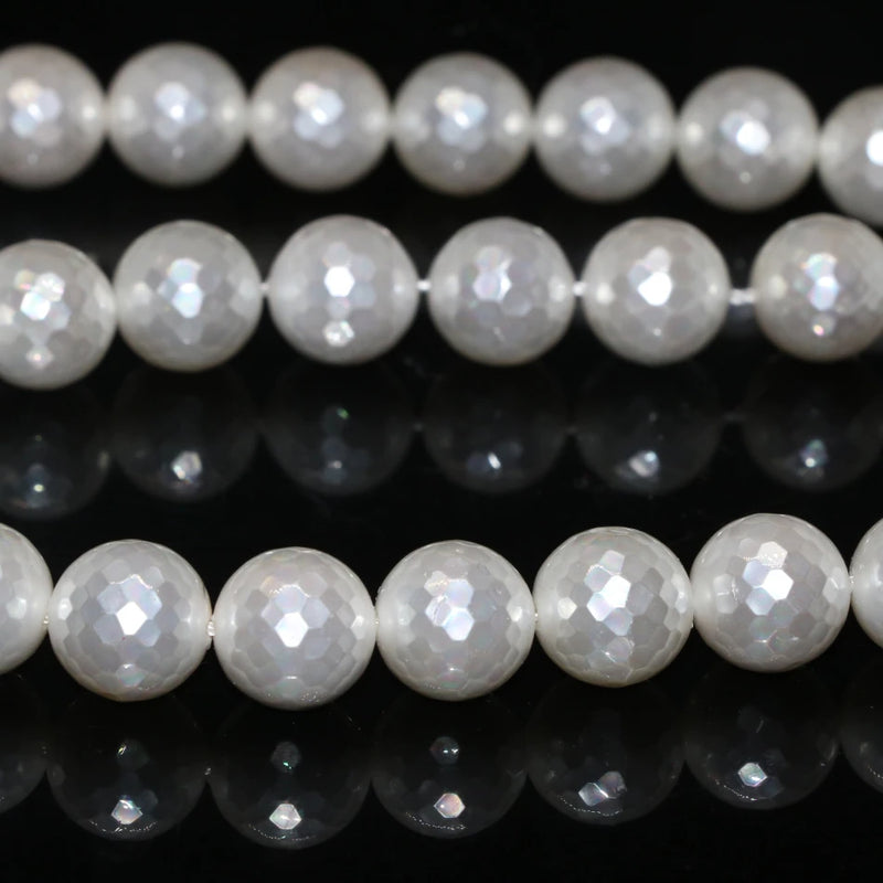 12mm Shell Pearl Faceted Round Loose Beads for Jewelry Making