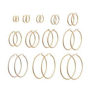 12 Pairs 304 Stainless Steel Hoop Earrings Huggie Hoops 12 Gauge Golden 15-70mm